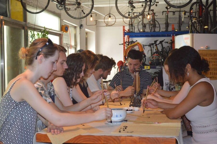 Beijing Calligraphy Class - Practicing Simple Strokes Before a Finished Character